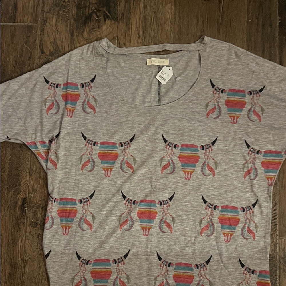 Gray Multicolor Bull Print Women's Tee